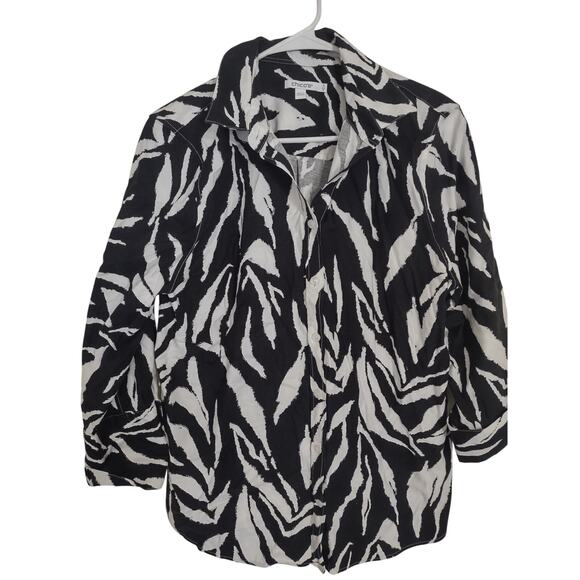 Chico's Zebra Print Button Up Shirt 2/12 Classic Casual Career Office - Picture 1 of 4